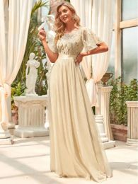 Dryers Bridesmaid Dresses Sequin Print Maxi Long O Neck Aline 2023 for Exquisite Lace Chiffon Prom Dresses of Women