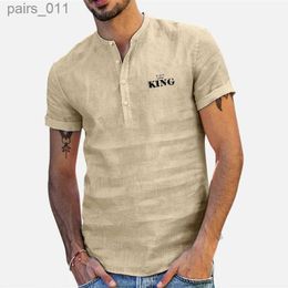 Men's Casual Shirts Summer Mens King Printed Shirts Designer Clothes Men Fashion Cotton Linen Shirt Short Sleeved Mens T-shirt 240402