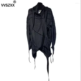 Men's T Shirts Waste Soil Style Asymmetric Retro Dyed Distressed Hooded Cape T-shirt For Men