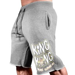 Men's Shorts Mens summer loose cotton printed casual shorts fitness and fitness gym clothing jogging sweatshirt knee length plus size shortsC240402