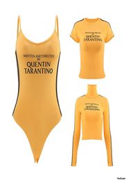 Quentin Tarantino Short Tshirt Yellow Sexy Crop Tops Tumblr Women Grunge Stripe Long Sleeve Cotton Knitted Tees Art Fashion MX2004390988