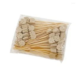 Disposable Flatware 100 Pcs Natural Bamboo Toothpicks Cute Bear Fruit Cocktails Sticks Skewers Decorative For Appetizer And Drinks 203C