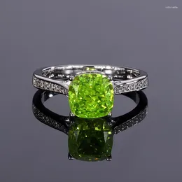 Cluster Rings 2024 925 Sterling Silver 8 8mm Green Synthetic Gemstone For Women Wedding Ring Party Fine Jewelry Lady Gift