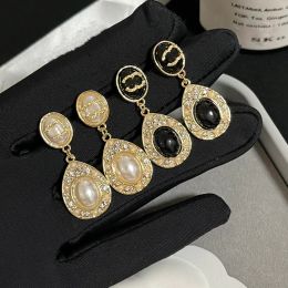 Stud Stud 2Colors Designer Earrings Ear Stud Designers 18K Gold Plated Brand Letters Fashion Women Crystal Rhinestone Earring Wedding P