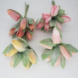 Decorative Flowers 6 Silk Tulip Bouquet Artificial Home Party Festive Decoration Wedding Garland Christmas