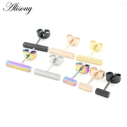 Stud Earrings Alisouy 2PC 18g Steel Black Gold Colour Rose Straight Square Bar Punk Ear Tragus Piercing