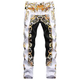 Men British Style Printed Jeans Fashion Casual Street Biker Slim Sexy Designe Mens Denim Pants Luxury Clothing Trouser 240318