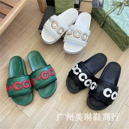 34% OFF Designer shoes version G thick sole slippers for womens summer round head letter one word drag leather surface flat bottomed sandals