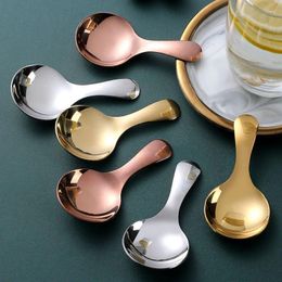 Spoons 2PCS Stainless Steel Short Handle Round Head Ice Cream Spoon Small Dessert Mini Teaspoon