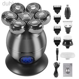 Electric Shavers 5 In 1 7D Rechargeable Bald Head Kit for Men USB LED Display Razor Heads Beard Ear Nose Hair Facial Trimmer 2442