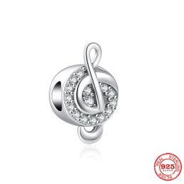 925 Sterling Silver Music Notes Electric Guitar Piano Heart Dangle Charm Bead Fit Original Bracelet DIY Women Jewelry