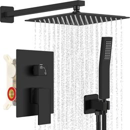 Matte Black Wall Mounted Bathroom Shower Rainfall Shower Mixed Hot And Cold Water Mixer Tap Embedded Box Control Valve