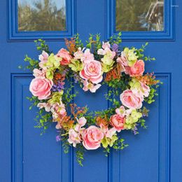 Decorative Flowers Valentine Day Love Heart Wreath Simulation Rose Flower Garland Wall Hanging Wedding Decor Happy