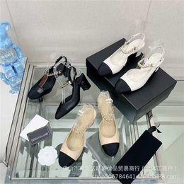 14% OFF Designer shoes Xiaoxiang Thick Chain Classic Middle Heel Back Air Sandals for Women