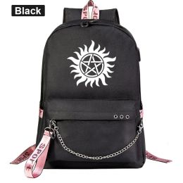 Backpacks Anime Supernatural SPN Evil Backpack School Book Bags Travel Boys Girls Laptop Headphone USB Port Daily Mochila
