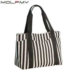 Summer Ladeis Striped Canvas Tote Handbag Retro Hit Colour Shopping Beach Simple Shoulder Crossbody Casual Bag 240329