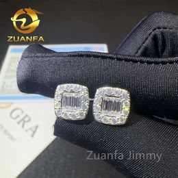 New Designs 14k Solid Real Gold Iced Out Hip Hop Earrings Jewellery Baguette Vvs1 Moissanite Diamond Stud Earrings