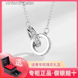 Top Luxury Fine 1to1 Original Designer Necklace for Women Double Ring S990 Sterling Silver Necklace for Womens Football Silver Niche Design Luxury Fine Jewelry