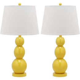 Coleção de iluminação SAFAVIEH Jayne Conjunto de 2 abajures de mesa de vidro amarelo modernos e contemporâneos - Perfeito para quarto, sala de estar, escritório doméstico - 28 polegadas de altura