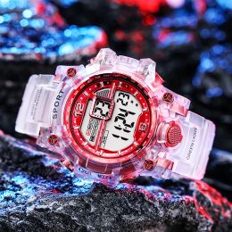 Outdoor Sport Transparent Digital Watch Men Women Alarm Clock 5Bar Waterproof Shock Creative Watches LED Display Wristwatch