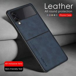Cell Phone Cases Luxury Sheepskin Leather Case For Samsung Galaxy Z Flip 4 3 5 Flip5 Flip4 Flip3 ZFlip5 Silicone Protect Back Cover Funda Coque 2442