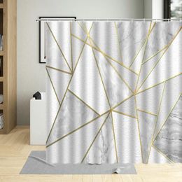 Shower Curtains Northern Europe White Marble Curtain Triangle Printing Waterproof Bathroom Bathtub Screen With Hook Polyester