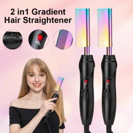 Irons 2In1 Hair Straightener Flat Iron Wet And Dry Electric Hot Heating Comb Straightener For Wig Gradient Hair Curler Straight Styler