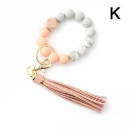 Charm Bracelets Creative Anti-Loss Women Wristlet Bracelet Keychain Round Beaded Car Keyring With Lobster Clasp Fashion Jewellery Drop D Dhgoi