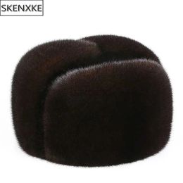 Berets Berets Men Mink Fur Hat New Fashion Men's Real Mink Fur Cap Winter Warm Top Hat Headgear Beanie Beret Natural Real Mink Fur Cap Fo