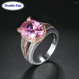 Wedding Rings Rose/White Gold Color Prong Setting Big Oval Pink Crystal For Women Party 2024 Jewelry Copper Ring DWYG075