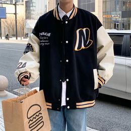 Varsity Baseball Bomber Jacket Men Loose Unisex Jackets College Coats Fleece Uniform Trendy Women Streetwear 240319