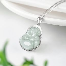 Necklaces Burmese Jade Maitreya Pendant Natural Pendants White Talismans Sier Necklace Charms Emerald Jadeite Charm Certificate