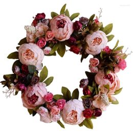 Decorative Flowers European Peony Wreath Retro Door Lintel Decoration Simulated Garland For Home Birthday Wedding Party Hanging Decor