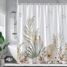 Shower Curtains Tropical Leaves Curtain Watercolour Palm Leaf Plants Bath Polyester Fabric Home Bathroom Decor Set With Hooks