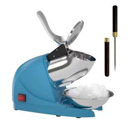 OKF Shaver Splash Prevention Electric Three Blade Snow Cone Hine Stainless Steel Shaved 380W 300 Lb/h Household and Commercial Breaker with Ice Pick (blue)