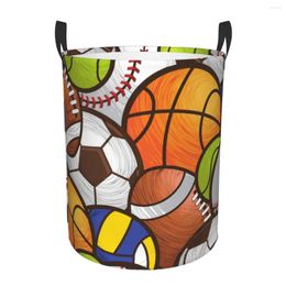 Laundry Bags Folding Basket Cute Sport Ball Round Storage Bin Large Hamper Collapsible Clothes Toy Bucket Organizer