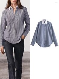 Women's Blouses Vintage Women Striped Tops Office Ladies Long Sleeve Single-breasted Loose Lapel Shirts 2024 Spring Summer