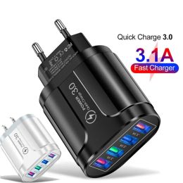 Universal 4 Ports Fast Quick Charge LED USB Hub Wall Switch Charger Adapter UK EU US Switch Plug Phone Charger Power Socket Plug