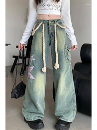 Women's Jeans Women 2000s Aesthetic Vintage Hip- Baggy Wide Leg Star Denim Pants Kpop Gyaru Y2k Streetwear Cyber Punk Grunge Trousers