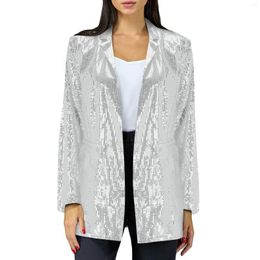 Women's Suits Sliver Sequins Blazer Jackets Solid Colour Lapel Double Pocket Streetwear Ol Elegant Ladies Office Wear Suit