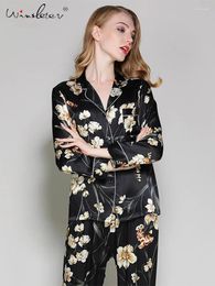 Home Clothing 2024 Women Real Silk Pajama Sets 6A 22 MM Pajamas Sleepwear Floral Printed Long Sleeve Pyjamas P36709QM