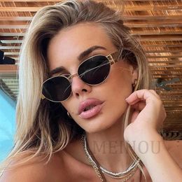 Sunglasses Brand Oval For Women Vintage Metal Small Frame Sun Glasses Female Trend Punk Eyewear Shades Ladies Alloy Round