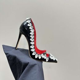 Celebrity High for Women's New Unique Design Feeling Sharp Point Black Sexy Water Diamond Slim Heel Bridesmaid Wedding Shoes