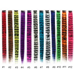 Synthetic Coloured Feather Hair Clip-in Piano Zebra Line Feather Hair Extensions Girl Fake Hair Coloured Clip On Hair Extensions