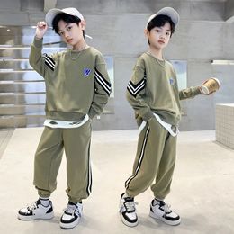 Autumn Spring Teen Boys Clothing Set Children Side Stripe Sweatshirt Pullover Top and Sport Pant Suit 2PCS Sport Outfits 240328