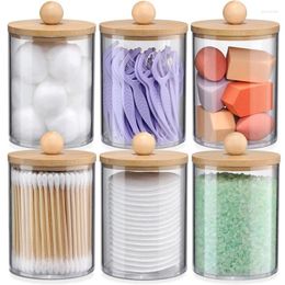Storage Bottles 6 Pack Holder Dispenser Set With Bamboo Lids Bathroom Canister Accessories Clear