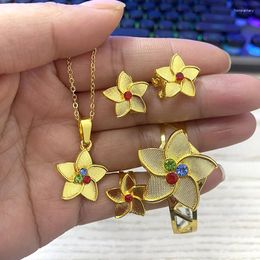 Necklace Earrings Set Gold Colorstone French Kids Rings Sets Dubai Bangle For Baby Bridal Jewellery Africa Girls Jewellery Arabic Star