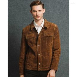 Men's Jackets Brown Suede Leather Jacket Slim Fit Casual Jeans Jacke Fashion Trends