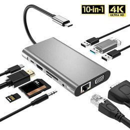 10in1 USB C HUB Type-C Splitter SD TF Gigabit Ethernet 4K HDMI-compatible Multiport Adapter For Laptop PC Macbook Air M1 iPad