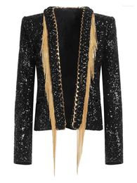 Women's Jackets HIGH STREET Est 2024 Designer Fashion Tassel Chains Sequined Jacket